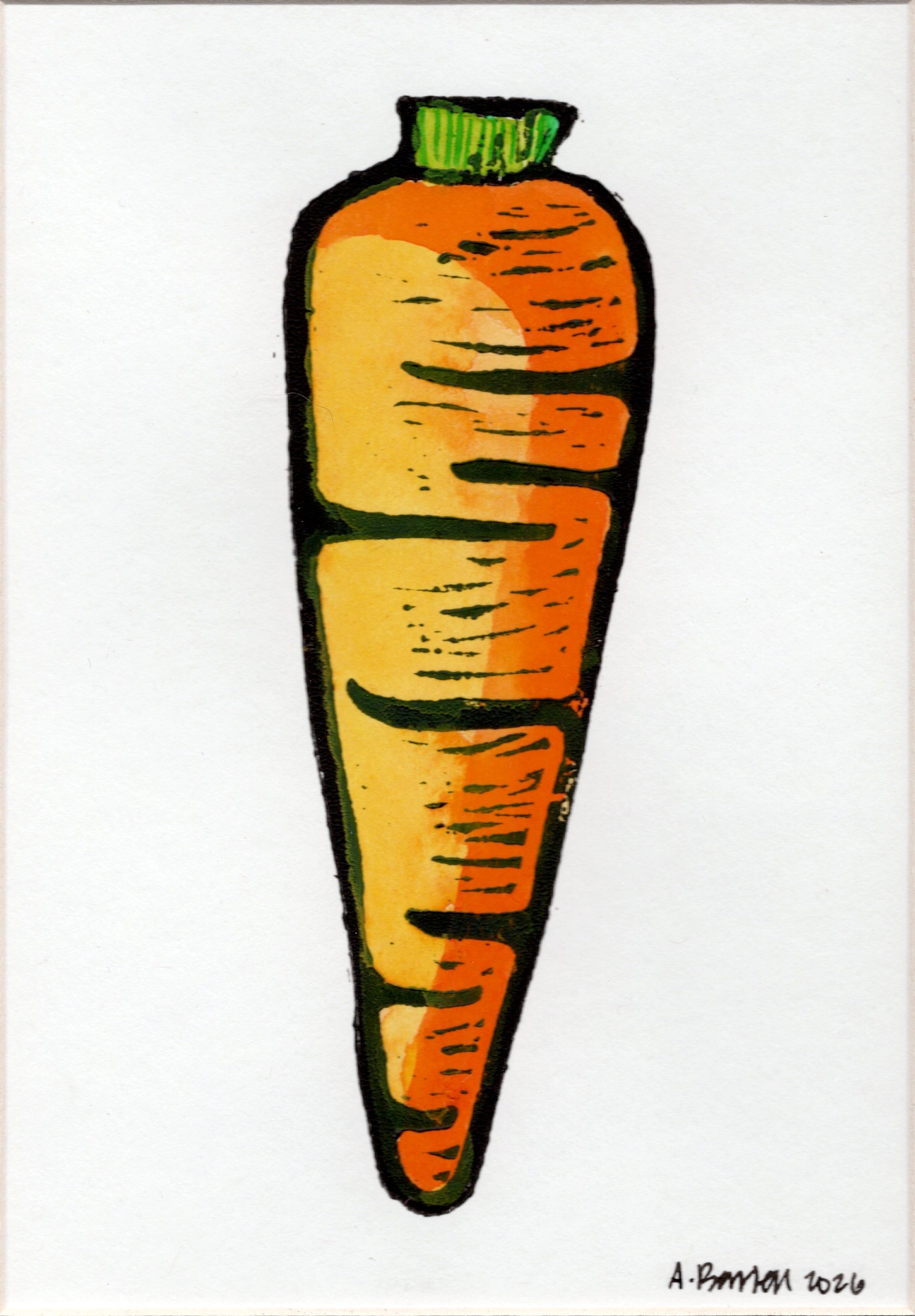 One Carrot- Hand-Painted Linoleum Block Print