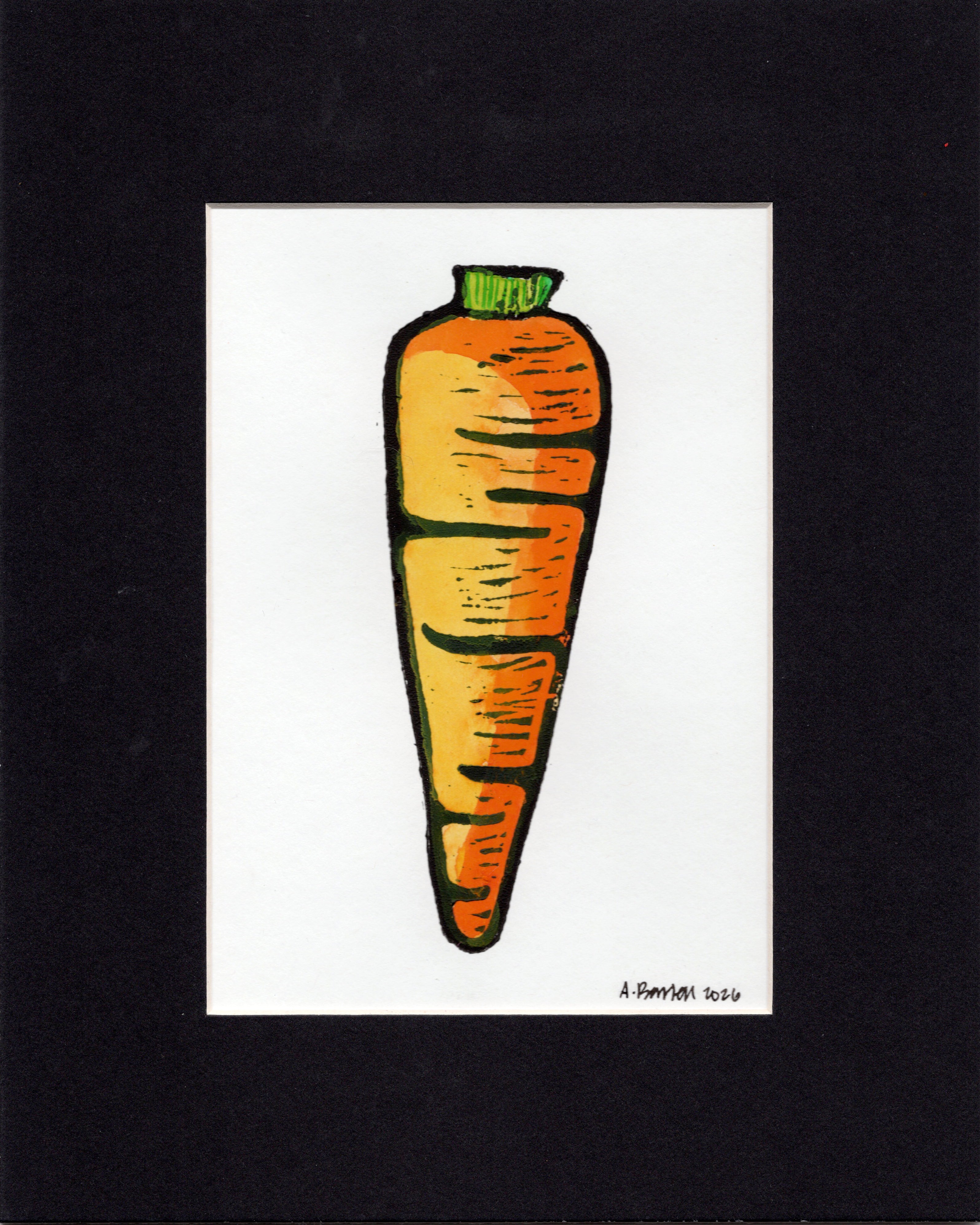 One Carrot- Hand-Painted Linoleum Block Print