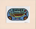 Flower Co. Sardines- Hand-Painted Linoleum Block Print: Blue Sparkle