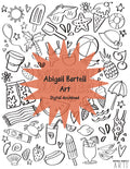 Summer-themed design with various icons and 'Welcome Summer' text, featuring the artist Abigail Bartell.