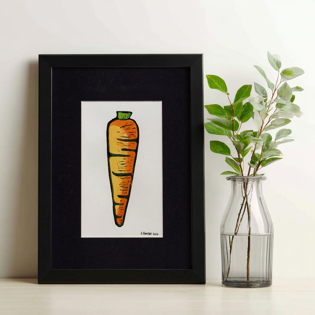 One Carrot- Hand-Painted Linoleum Block Print