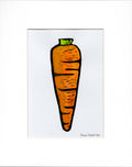 One Carrot- Hand-Painted Linoleum Block Print: White Mat