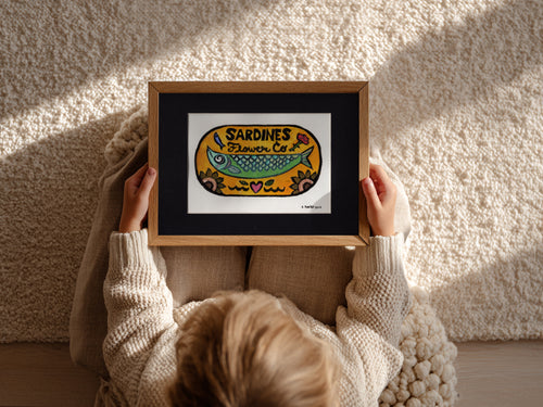 Flower Co. Sardines- Hand-Painted Linoleum Block Print: Marigold