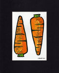 Two Carrots- Hand-Painted Linoleum Block Print